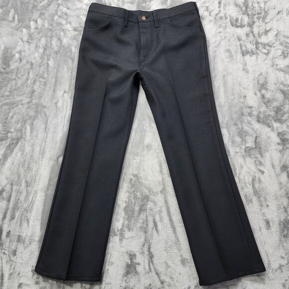 Vintage 70s Wrangler Pants Mens 38X30 Black 82BK Regular Fit Dress Jean Western - Picture 1 of 10